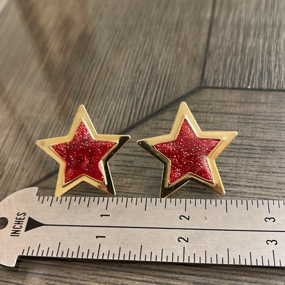 Vintage 1980’s Style Gold-tone Stars with Red Glitter - Picture 10 of 15